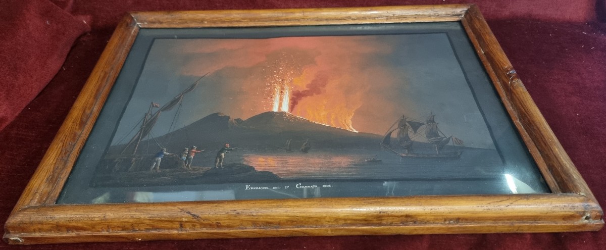 QUADRO - GOUACHE NAPOLI - ERUZIONE VESUVIO,  1 GENNAIO 1812