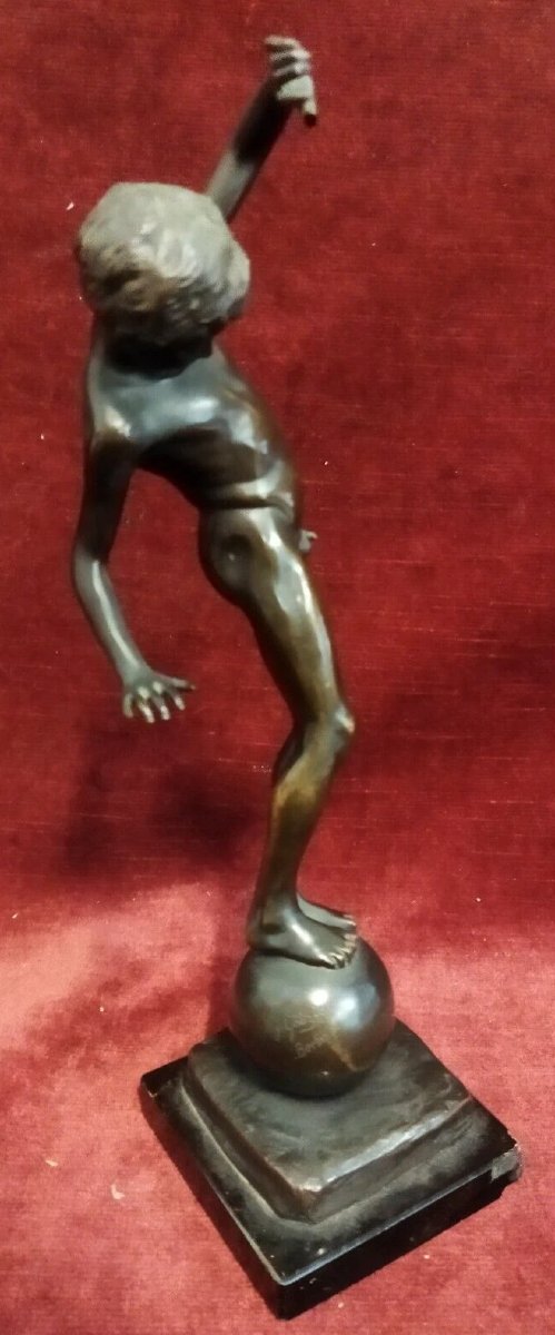 SCULTURA BRONZO su base marmo BAMBINO IN EQUILIBRIO di JOHANNES GOTZ (1865-1934)-photo-2