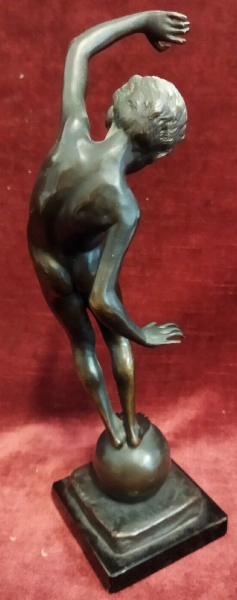 SCULTURA BRONZO su base marmo BAMBINO IN EQUILIBRIO di JOHANNES GOTZ (1865-1934)-photo-3