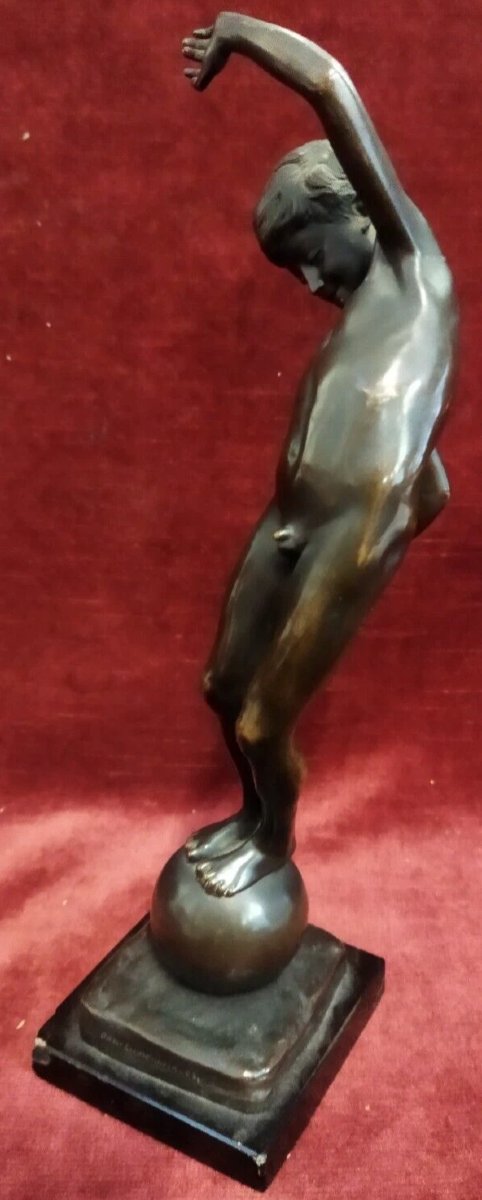 SCULTURA BRONZO su base marmo BAMBINO IN EQUILIBRIO di JOHANNES GOTZ (1865-1934)-photo-1