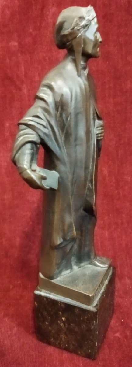 SCULTURA IN BRONZO su base marmo DANTE ALIGHIERI-photo-2