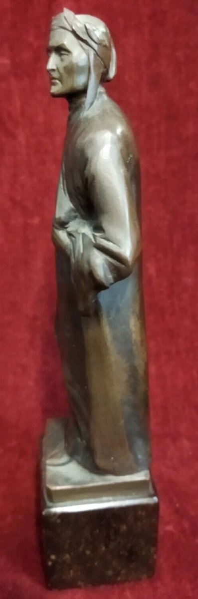 SCULTURA IN BRONZO su base marmo DANTE ALIGHIERI-photo-4