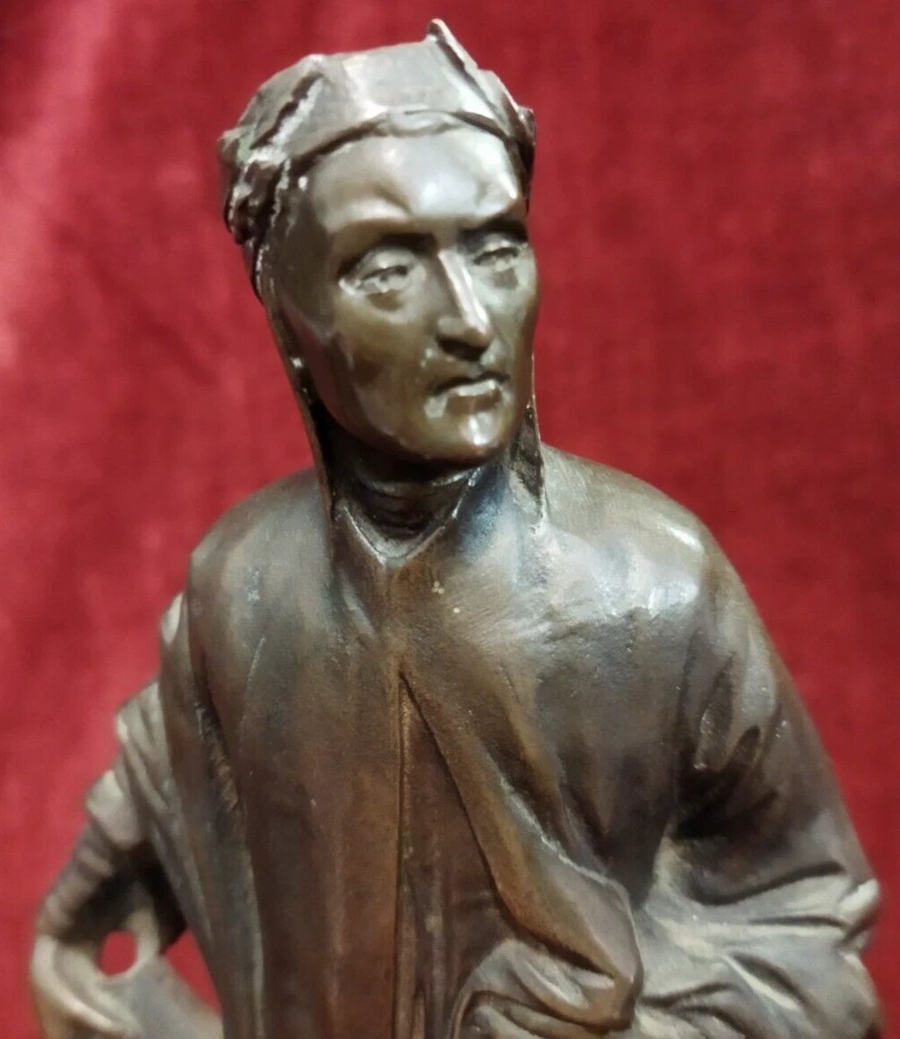 SCULTURA IN BRONZO su base marmo DANTE ALIGHIERI-photo-3