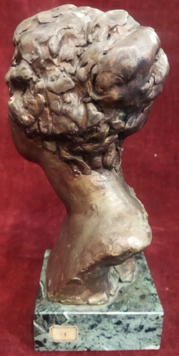 SCULTURA BUSTO DI DONNA IN BRONZO su base marmo DOMENICO MASTROIANNI (1876-1962)-photo-1