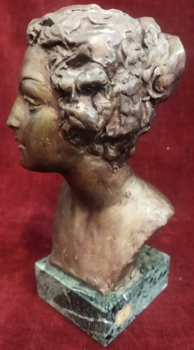 SCULTURA BUSTO DI DONNA IN BRONZO su base marmo DOMENICO MASTROIANNI (1876-1962)-photo-2