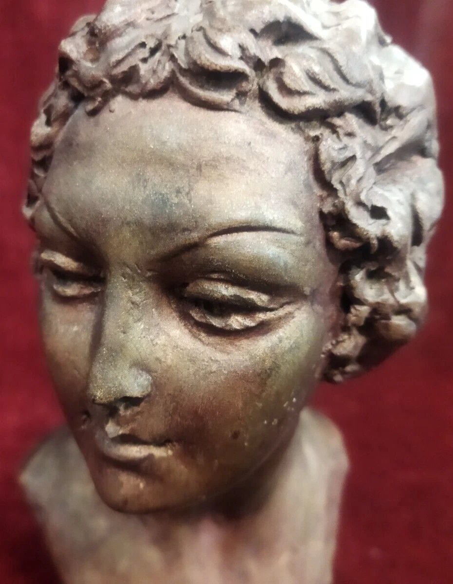 SCULTURA BUSTO DI DONNA IN BRONZO su base marmo DOMENICO MASTROIANNI (1876-1962)-photo-4