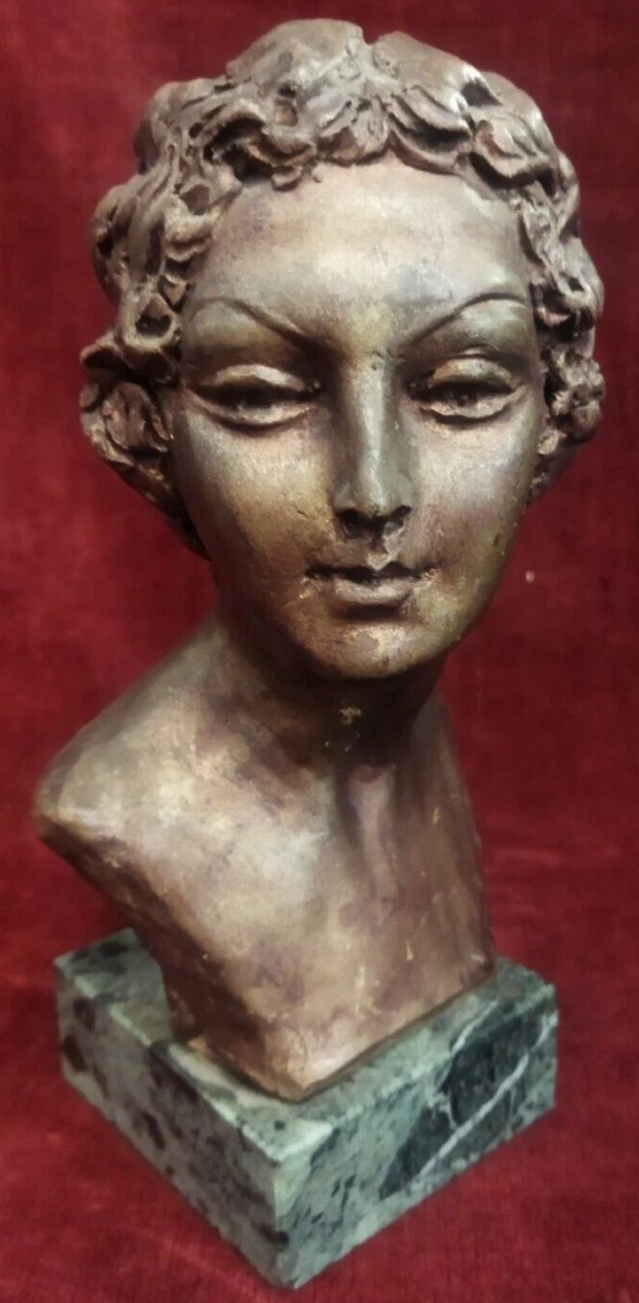 SCULTURA BUSTO DI DONNA IN BRONZO su base marmo DOMENICO MASTROIANNI (1876-1962)