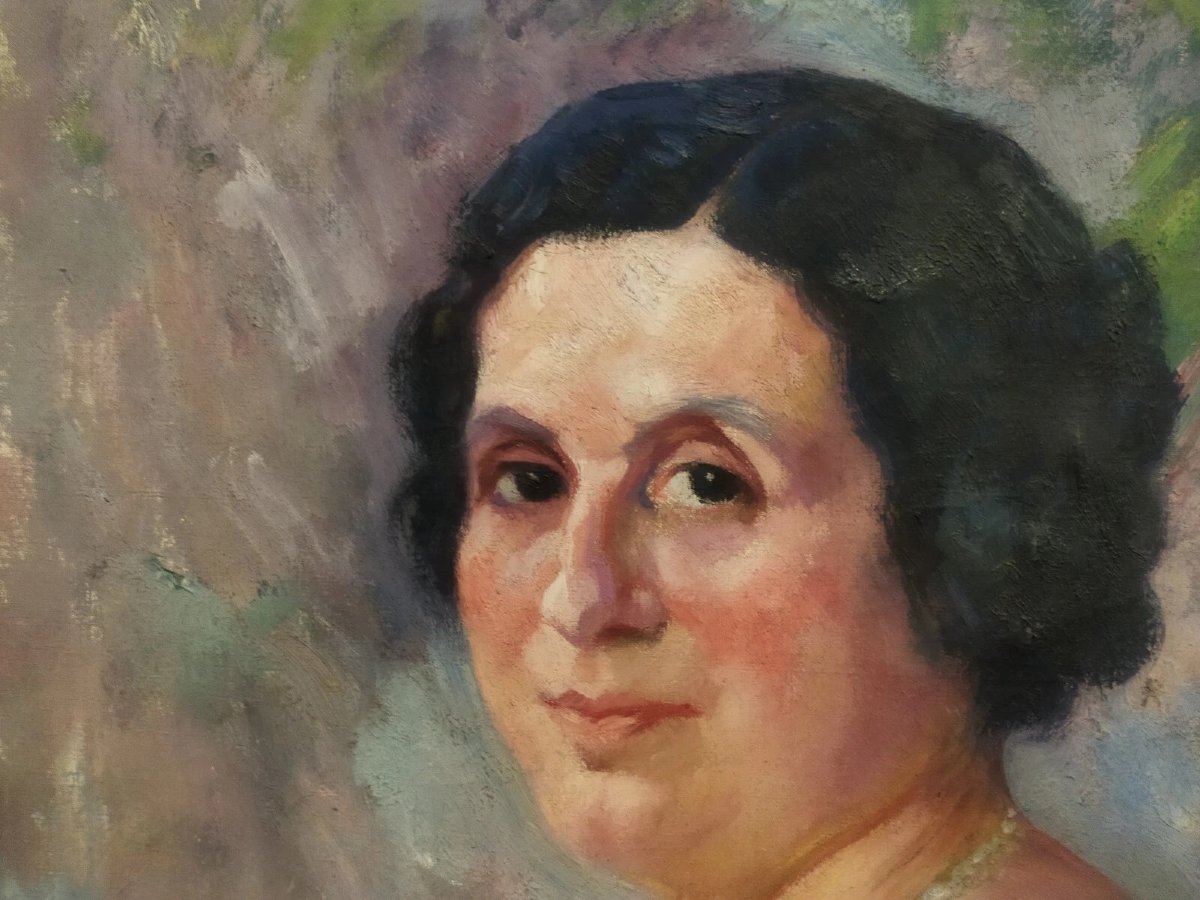 QUADRO OLIO SU TELA RITRATTO DONNA 1922 PIERETTO BIANCO (Trieste 1875 - Bologna 1937)-photo-2