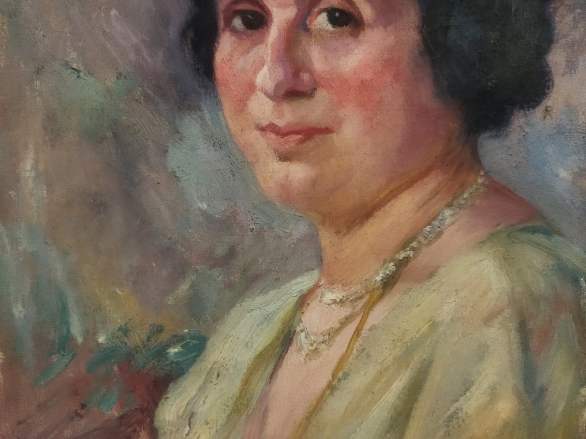 QUADRO OLIO SU TELA RITRATTO DONNA 1922 PIERETTO BIANCO (Trieste 1875 - Bologna 1937)-photo-3