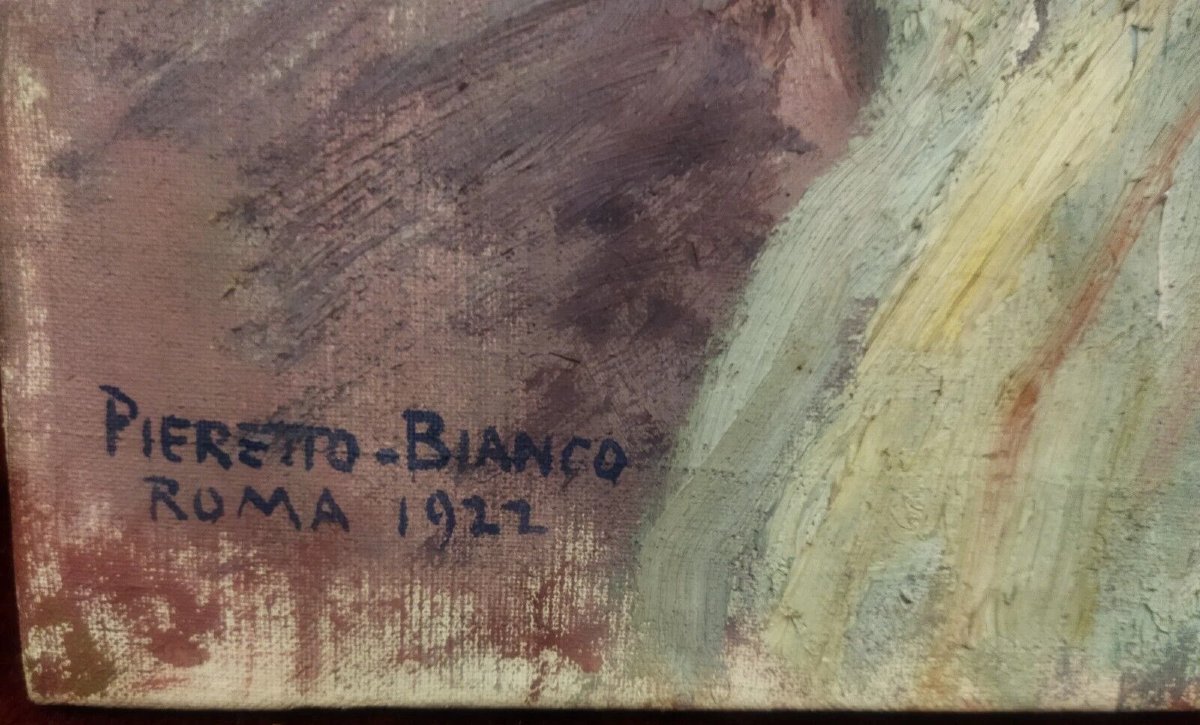 QUADRO OLIO SU TELA RITRATTO DONNA 1922 PIERETTO BIANCO (Trieste 1875 - Bologna 1937)-photo-1