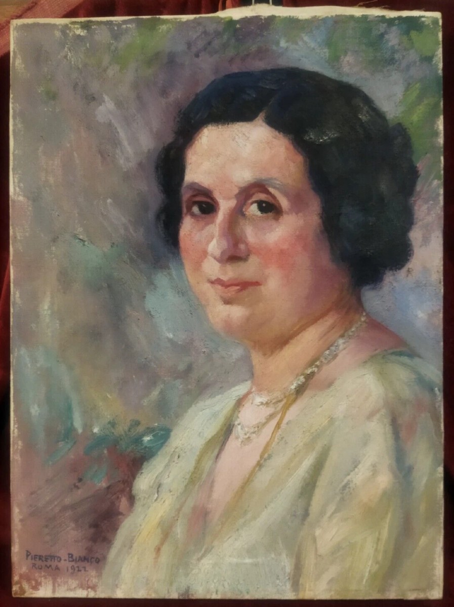 QUADRO OLIO SU TELA RITRATTO DONNA 1922 PIERETTO BIANCO (Trieste 1875 - Bologna 1937)