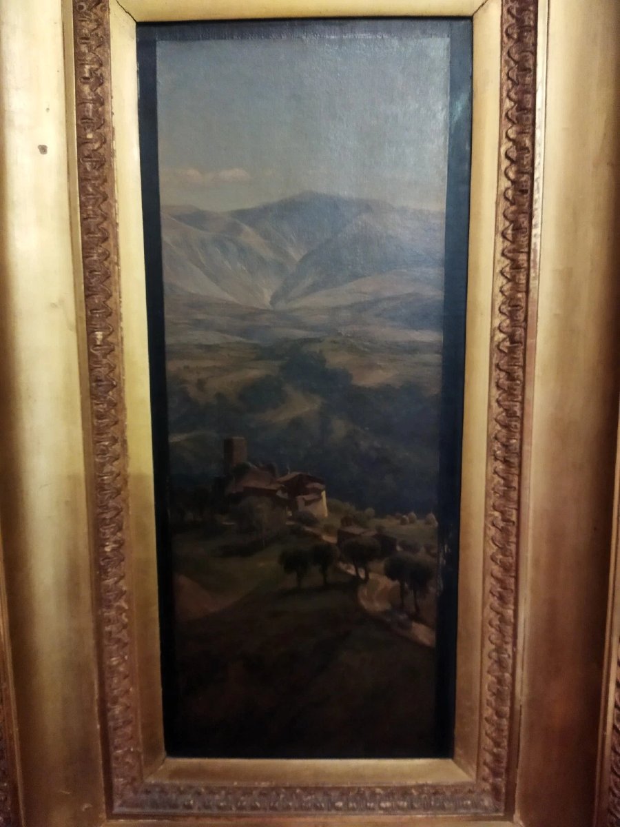 DIPINTO OLIO SU TELA PAESAGGIO UMBRO - from Perugia to Gubbio 1867 T.H. Hotchkins (1834-1869)-photo-2