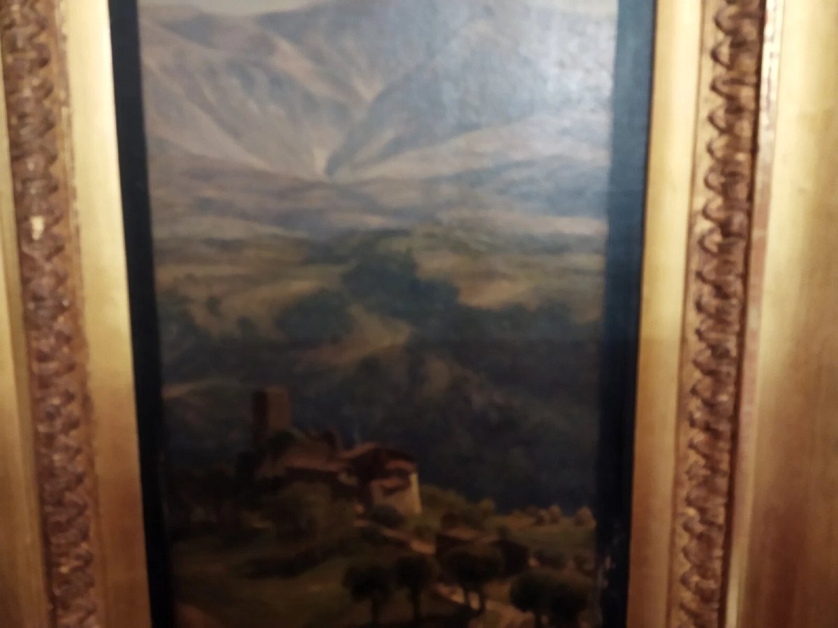 DIPINTO OLIO SU TELA PAESAGGIO UMBRO - from Perugia to Gubbio 1867 T.H. Hotchkins (1834-1869)-photo-4