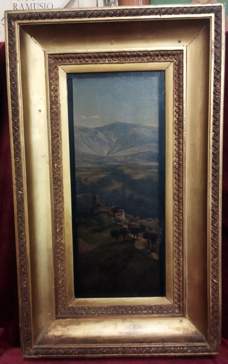 DIPINTO OLIO SU TELA PAESAGGIO UMBRO - from Perugia to Gubbio 1867 T.H. Hotchkins (1834-1869)