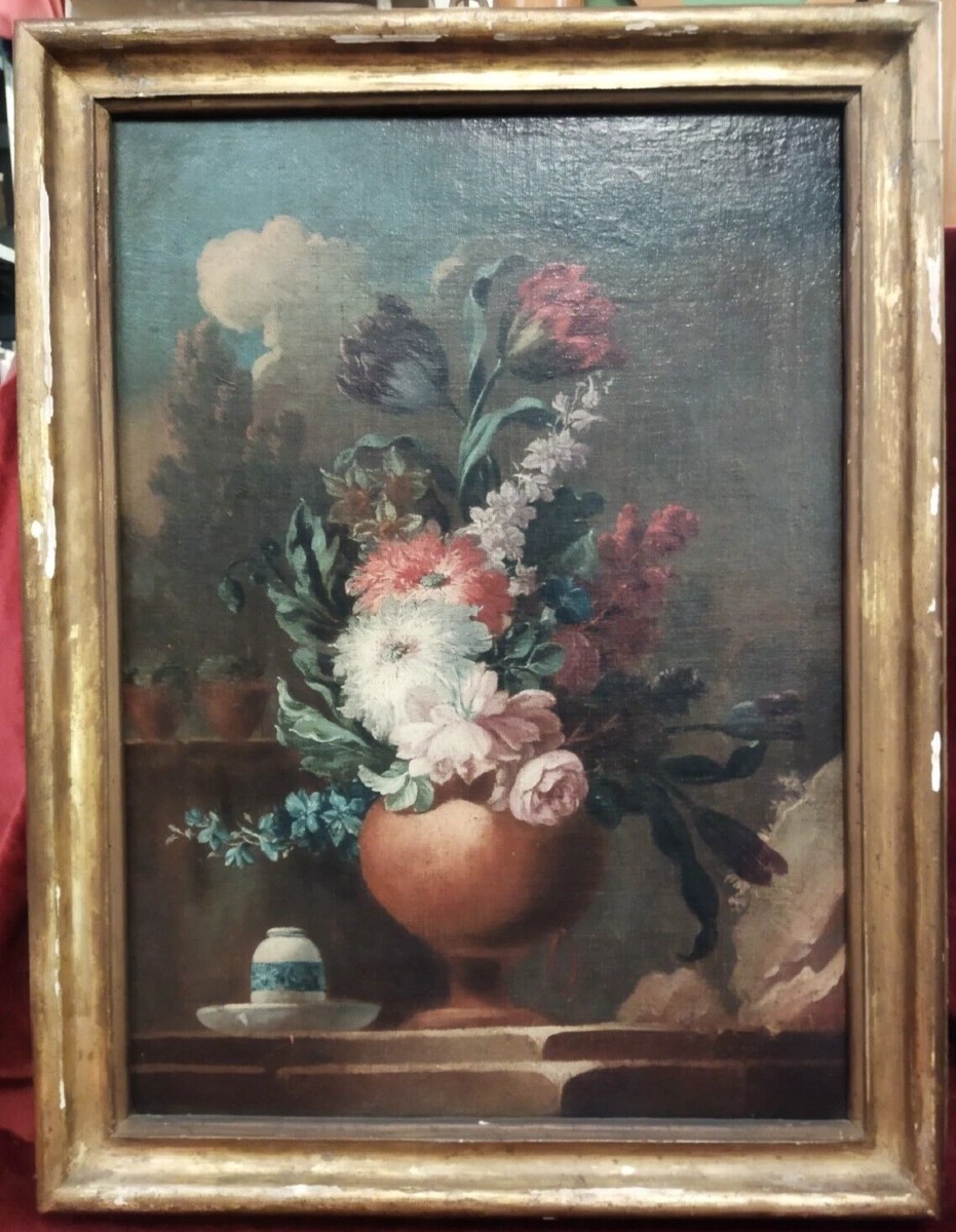 QUADRO NATURA MORTA - OLIO SU TELA dell' 600 con cornice coeva