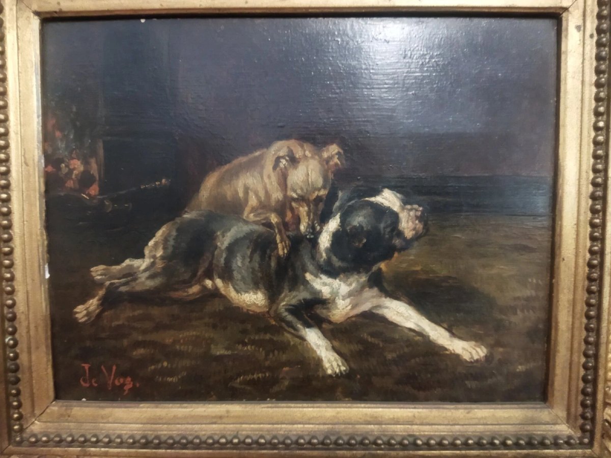 QUADRO CANI - OLIO SU TAVOLA VINCENT de VOS(1829-1875)-photo-2