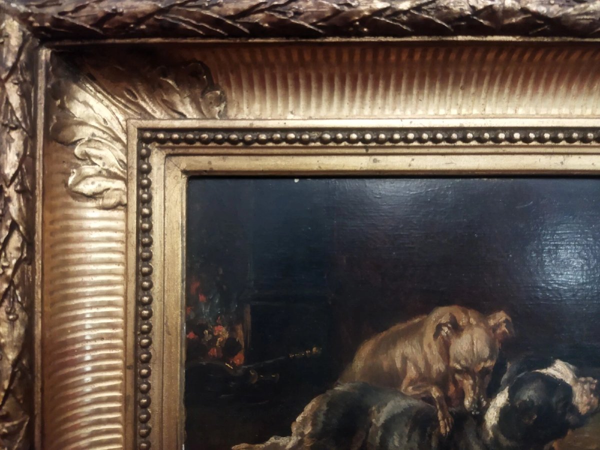 QUADRO CANI - OLIO SU TAVOLA VINCENT de VOS(1829-1875)-photo-1