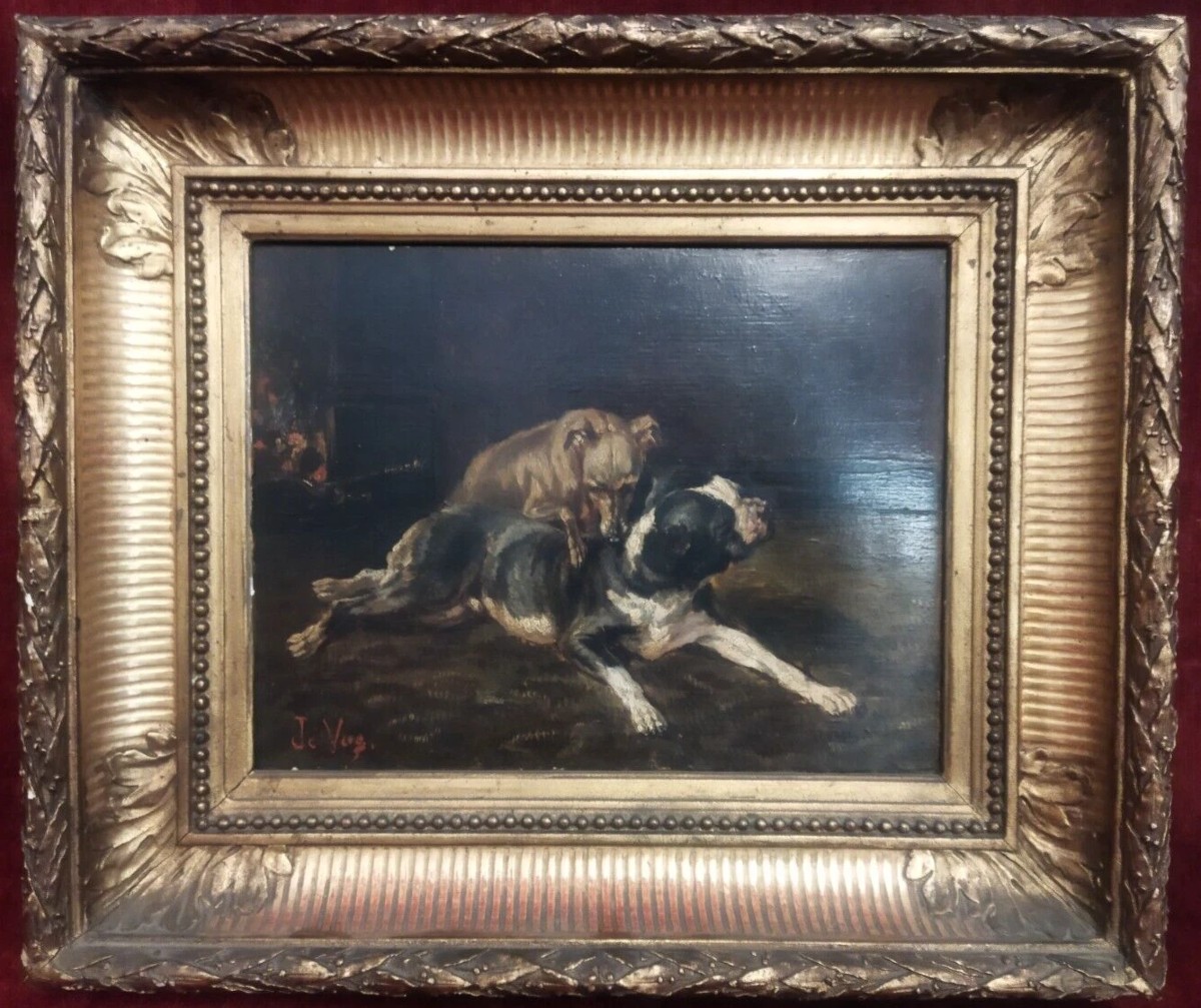 QUADRO CANI - OLIO SU TAVOLA VINCENT de VOS(1829-1875)