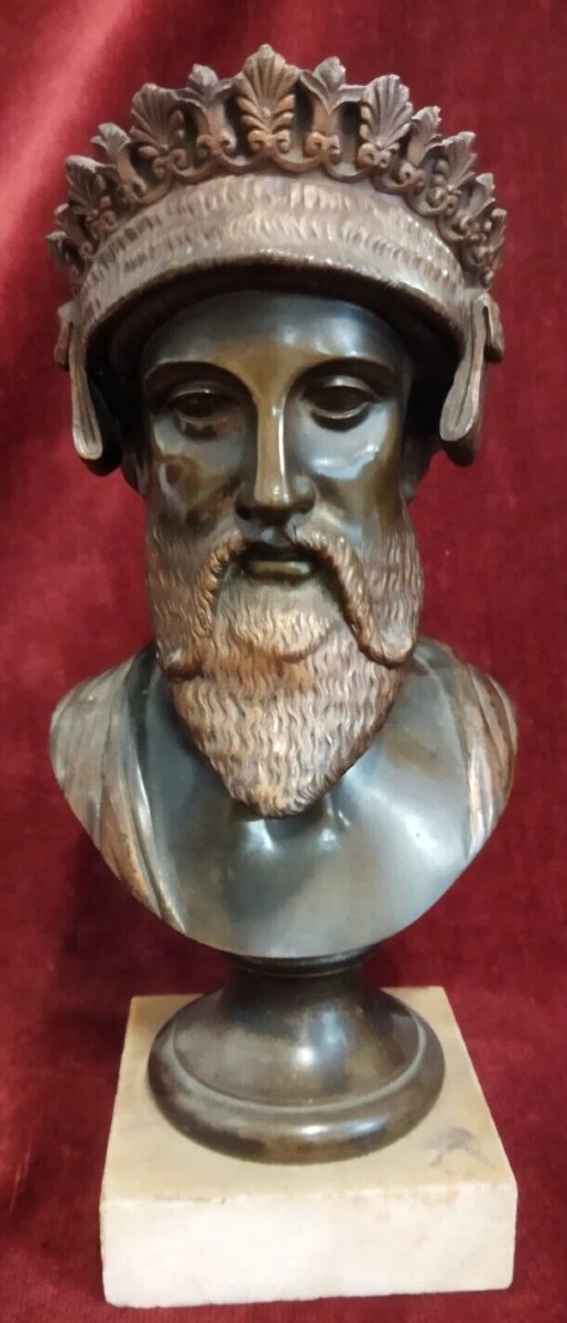 SCULTURA IN BRONZO su base marmo - BUSTO GIOVE JUPITER - primi '900