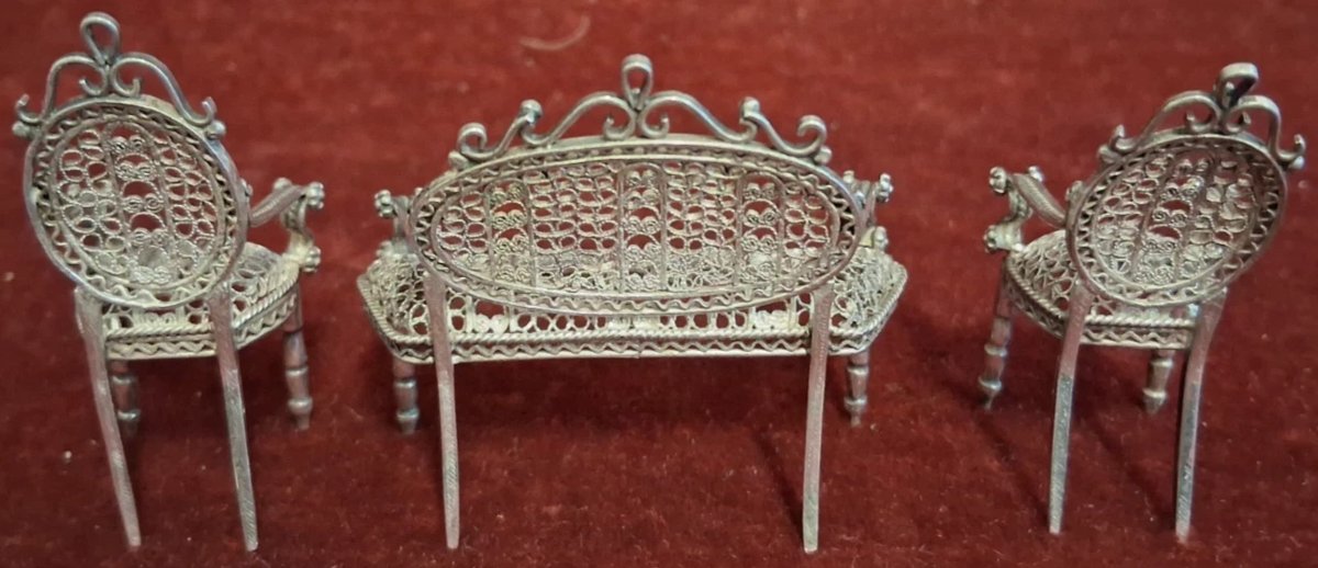 SET (5 pezzi) SALOTTINO MINIATURA IN ARGENTO / FILIGRANA-photo-4
