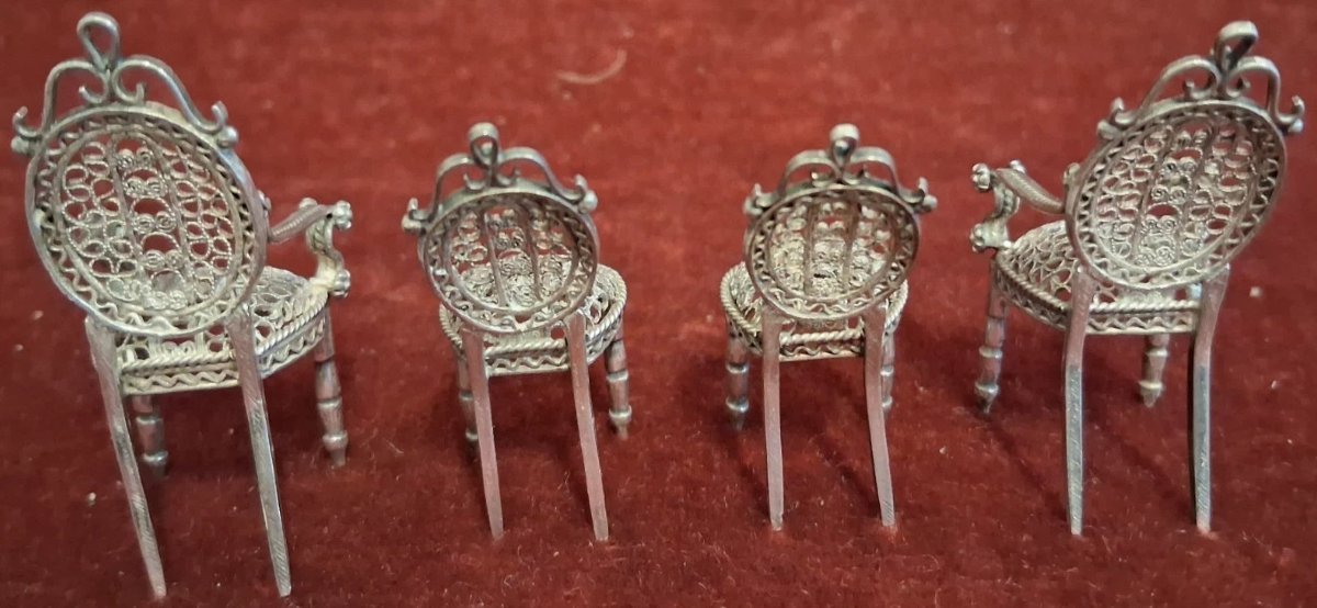 SET (5 pezzi) SALOTTINO MINIATURA IN ARGENTO / FILIGRANA-photo-1