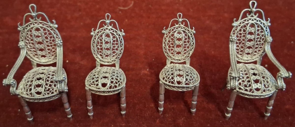 SET (5 pezzi) SALOTTINO MINIATURA IN ARGENTO / FILIGRANA-photo-2