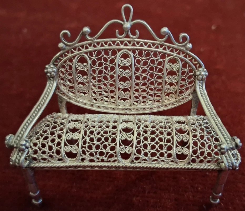SET (5 pezzi) SALOTTINO MINIATURA IN ARGENTO / FILIGRANA-photo-4
