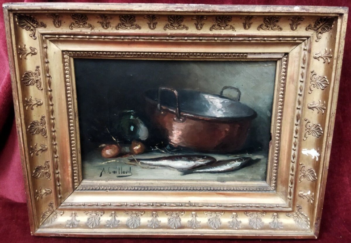 COPPIA QUADRI NATURA MORTA / OLIO SU TELA ALFRED BENOIT CAILLAUD (1855-1940)-photo-2