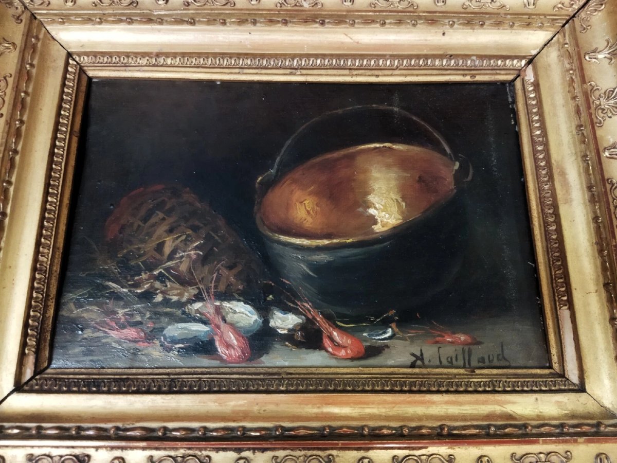 COPPIA QUADRI NATURA MORTA / OLIO SU TELA ALFRED BENOIT CAILLAUD (1855-1940)-photo-2