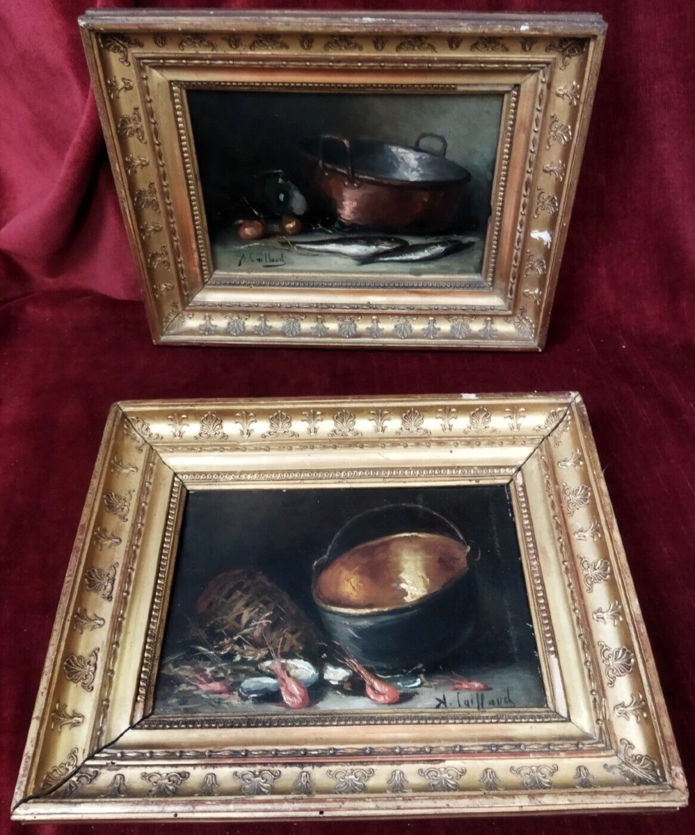 COPPIA QUADRI NATURA MORTA / OLIO SU TELA ALFRED BENOIT CAILLAUD (1855-1940)
