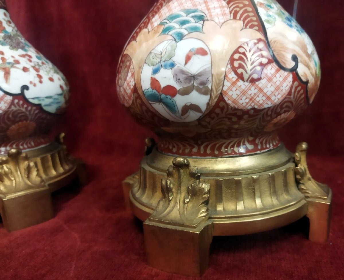 COPPIA LAMPADE DA TAVOLO in bronzo e porcellana dipinta Periodo Napoleone III-photo-2