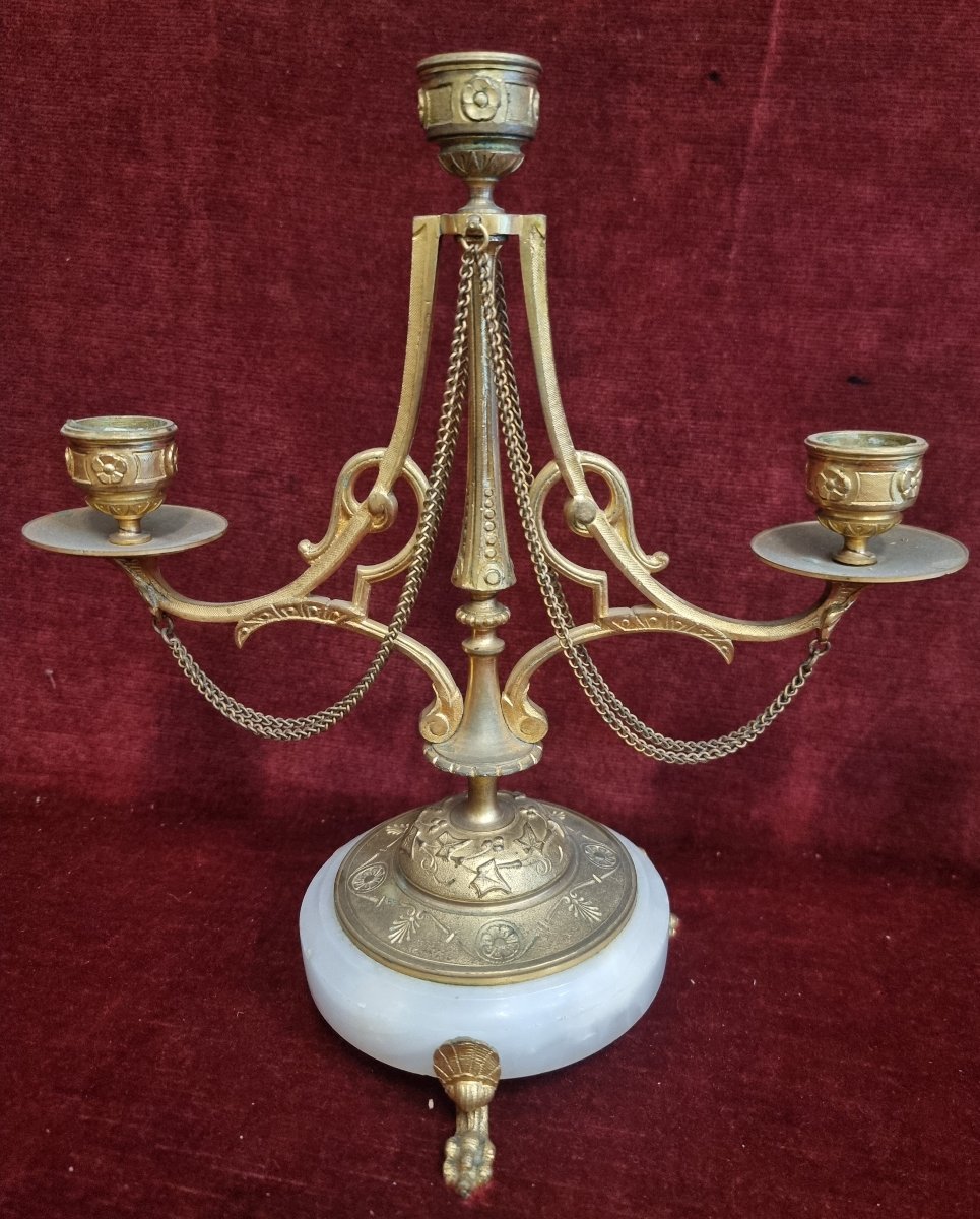 COPPIA CANDELABRI IN BRONZO DORATO E ALABASTRO -  XIX SECOLO - NAPOLEONE III-photo-3
