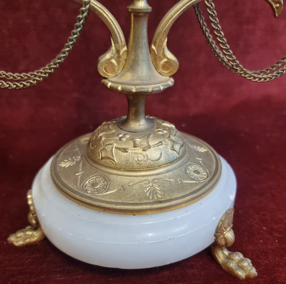 COPPIA CANDELABRI IN BRONZO DORATO E ALABASTRO -  XIX SECOLO - NAPOLEONE III-photo-3