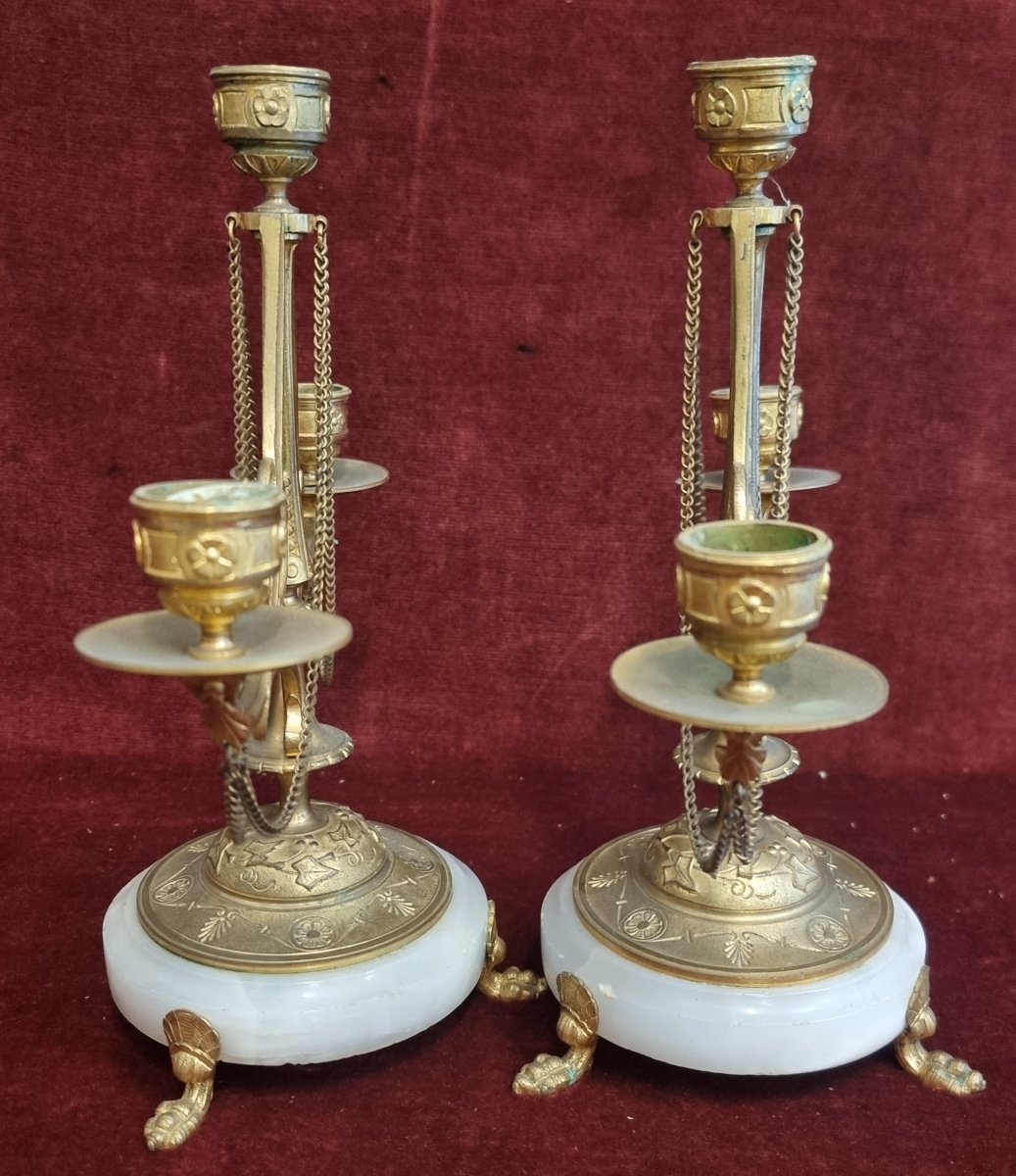 COPPIA CANDELABRI IN BRONZO DORATO E ALABASTRO -  XIX SECOLO - NAPOLEONE III-photo-5