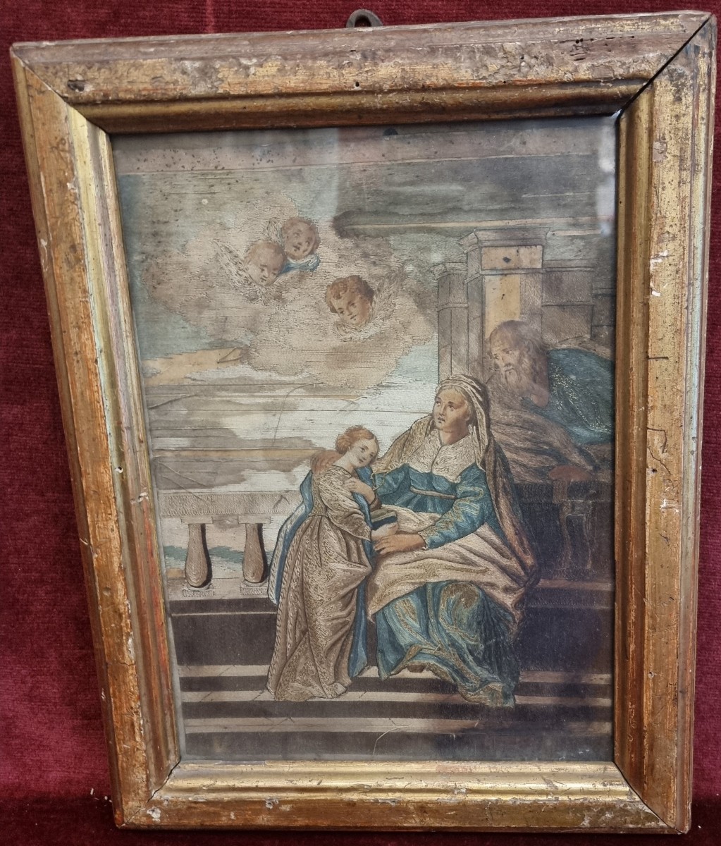 QUADRO - RICAMO A FILO - SECONDA META DEL XVIII SECOLO - MANIFATTURA SUD ITALIA