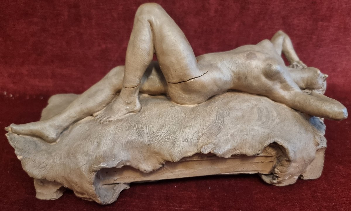 SCULTURA DONNA  NUDA SDRAIATA IN TERRACOTTA  - EMILIO BENLLIURE Y MORALES (1866-1930)-photo-3