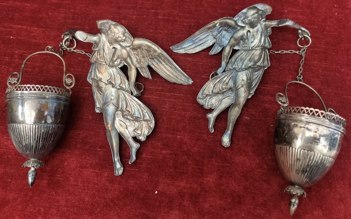 COPPIA ACQUASANTIERE IN ARGENTO -  ITALIA  - PRIMA META DELL'800-photo-4