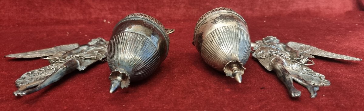 COPPIA ACQUASANTIERE IN ARGENTO -  ITALIA  - PRIMA META DELL'800-photo-1