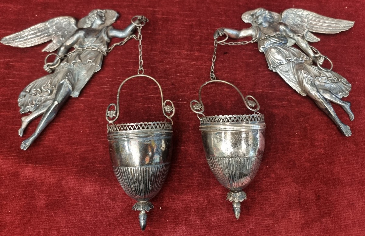 COPPIA ACQUASANTIERE IN ARGENTO -  ITALIA  - PRIMA META DELL'800