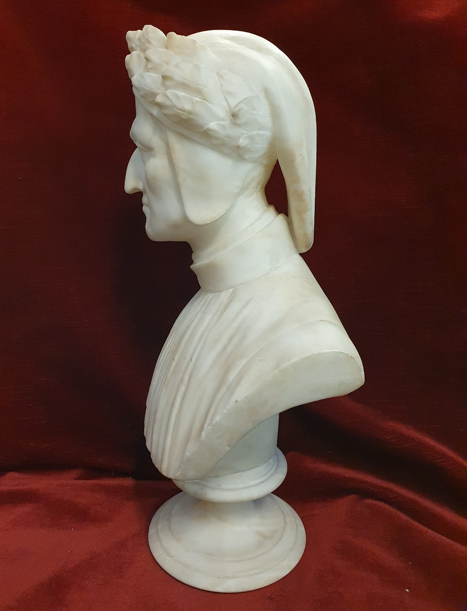 SCULTURA IN ALABASTRO raffigurante DANTE ALIGHIERI - manifattura italiana XIX secolo-photo-3