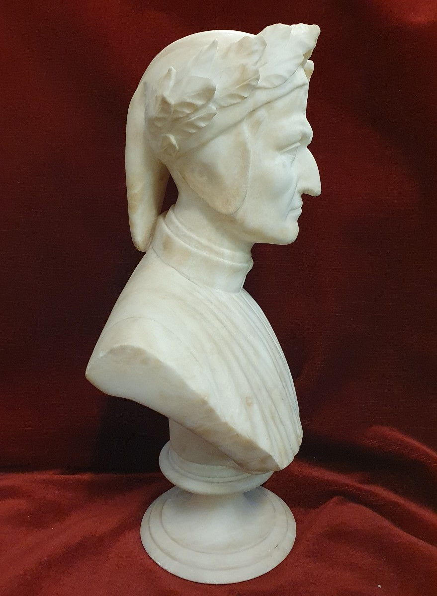 SCULTURA IN ALABASTRO raffigurante DANTE ALIGHIERI - manifattura italiana XIX secolo-photo-4