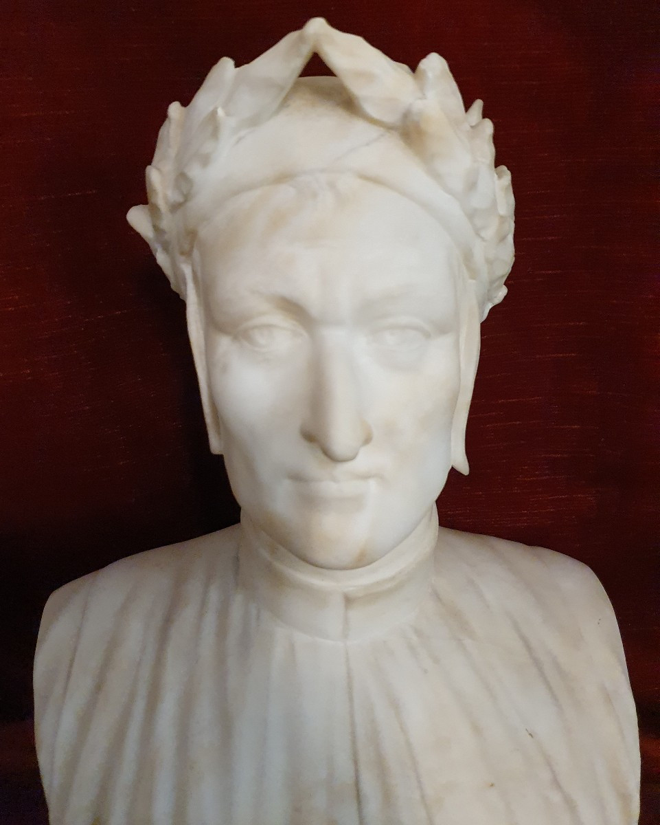SCULTURA IN ALABASTRO raffigurante DANTE ALIGHIERI - manifattura italiana XIX secolo-photo-1
