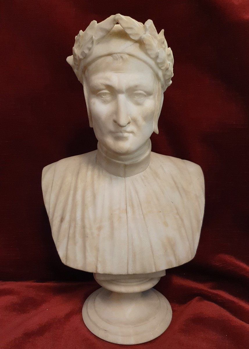 SCULTURA IN ALABASTRO raffigurante DANTE ALIGHIERI - manifattura italiana XIX secolo