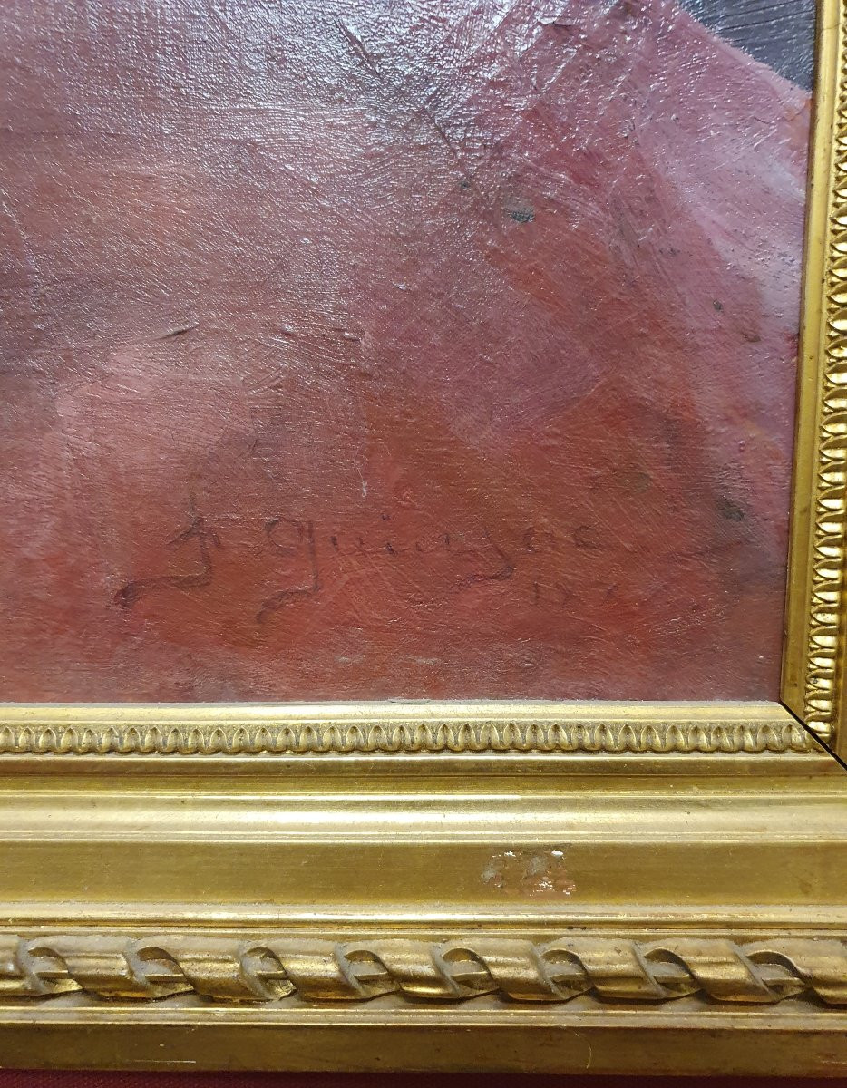 Dipinto a olio su tela  gitana seduta con banjo  Paul François Quinsac (Bordeaux 1858-1929)-photo-4