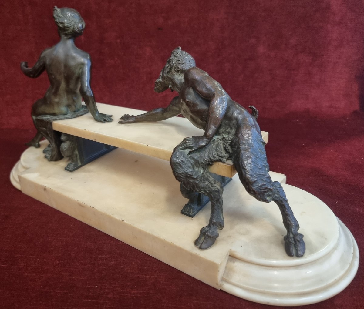 Scultura in bronzo e marmo statuario - Ninfa e Fauno  - Adolfo Apolloni (1855-1923) -photo-4