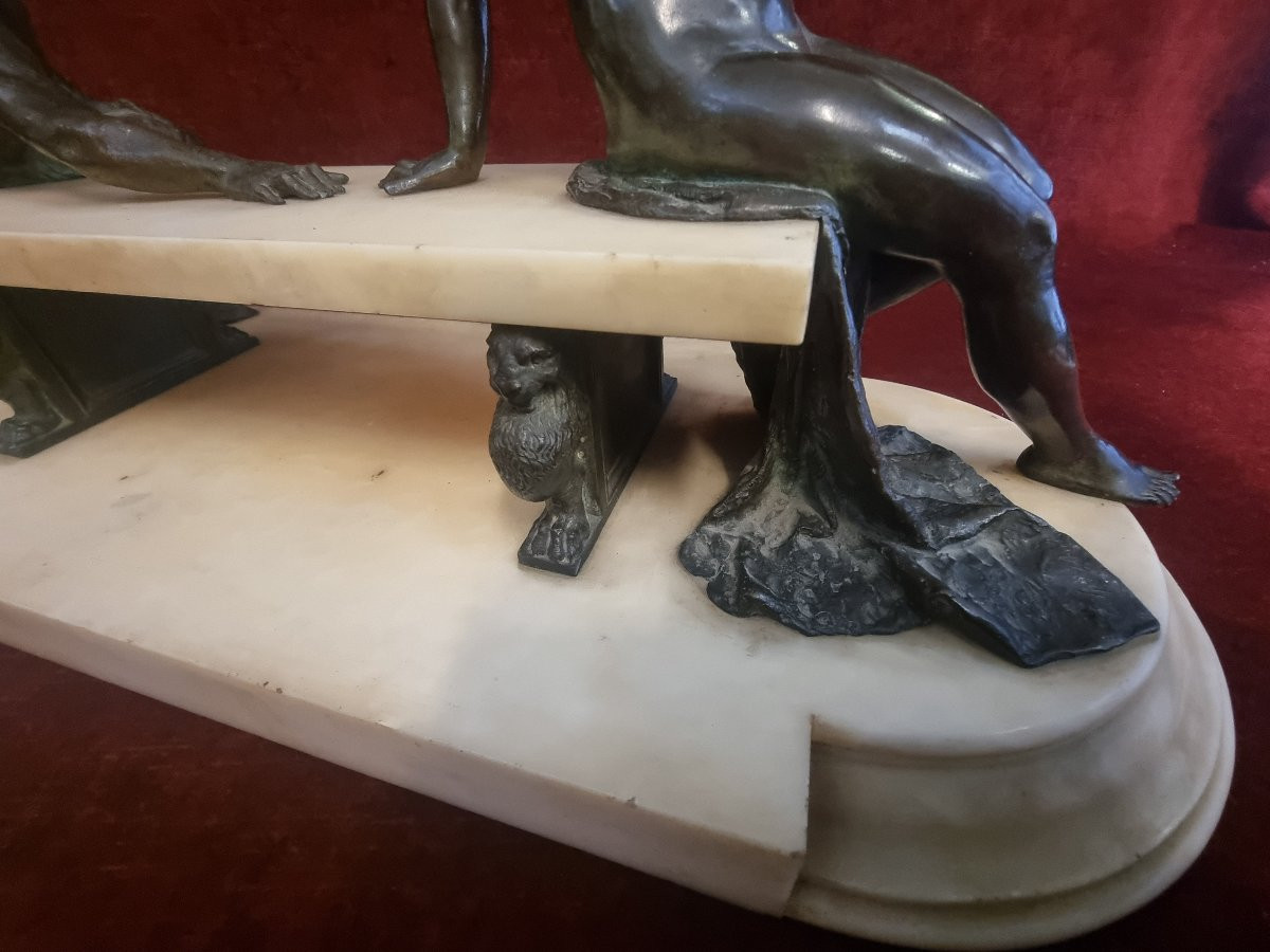 Scultura in bronzo e marmo statuario - Ninfa e Fauno  - Adolfo Apolloni (1855-1923) -photo-3