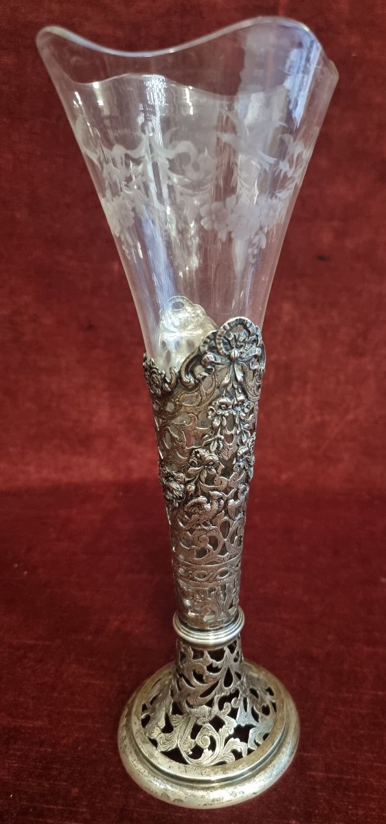 VASO IN ARGENTO E VETRO INCISO - GERMANIA - INIZIO XX SECOLO-photo-3