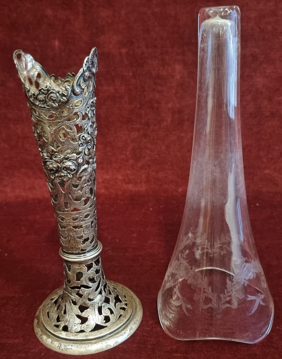 VASO IN ARGENTO E VETRO INCISO - GERMANIA - INIZIO XX SECOLO-photo-2