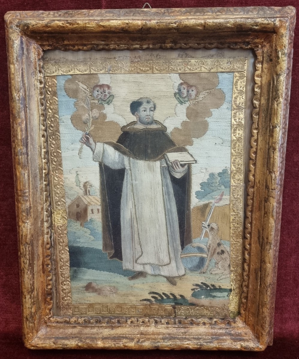 QUADRO - RICAMO A FILO - SAN DOMENICO  - SECONDA META DEL XVIII SECOLO - MANIFATTURA SUD ITALIA