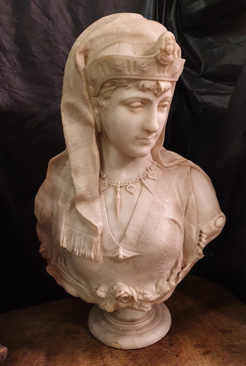 SCULTURA IN ALABASTRO - BUSTO DI CLEOPATRA -  seconda metà del XIX secolo-photo-2